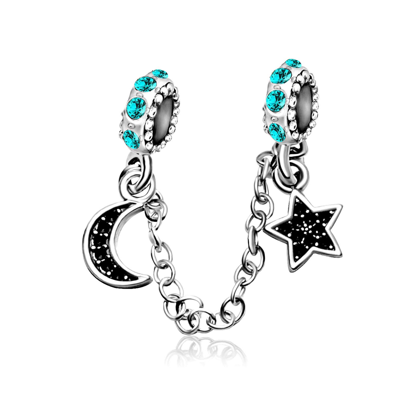 KunBead Jewelry Blue Safety Chain Charms for Bracelets Moon and Stars Charm for Mum Mothers Day Gifts