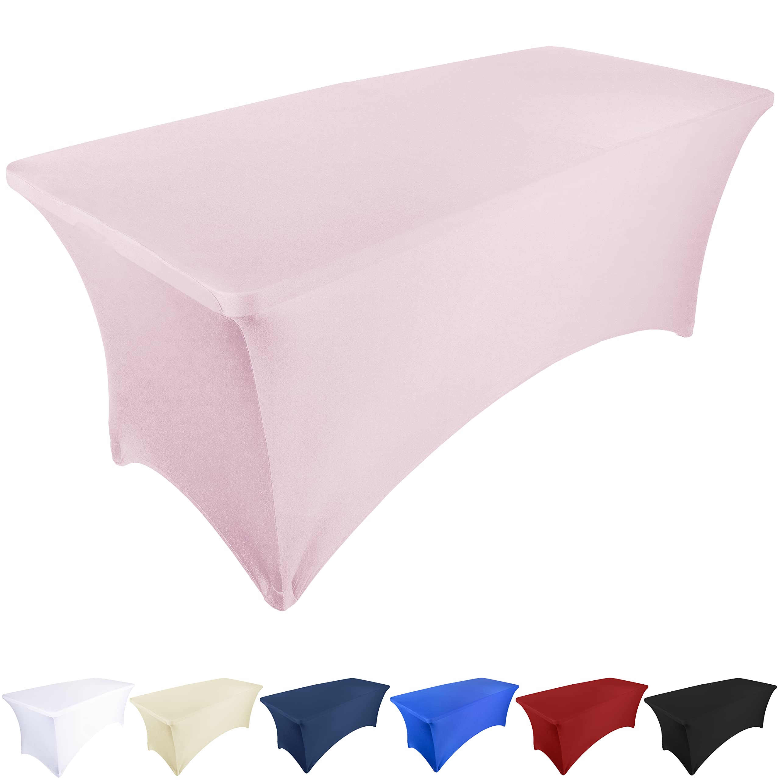 Ocves Stretch Tablecloth 6ft Spandex Table Covers Polyester Fitted Rectangular Stretchable Table Cover Wedding Party Cocktail Bar Craft Exhibitions Washable Table Cover Pink, 6ft (1pcs)