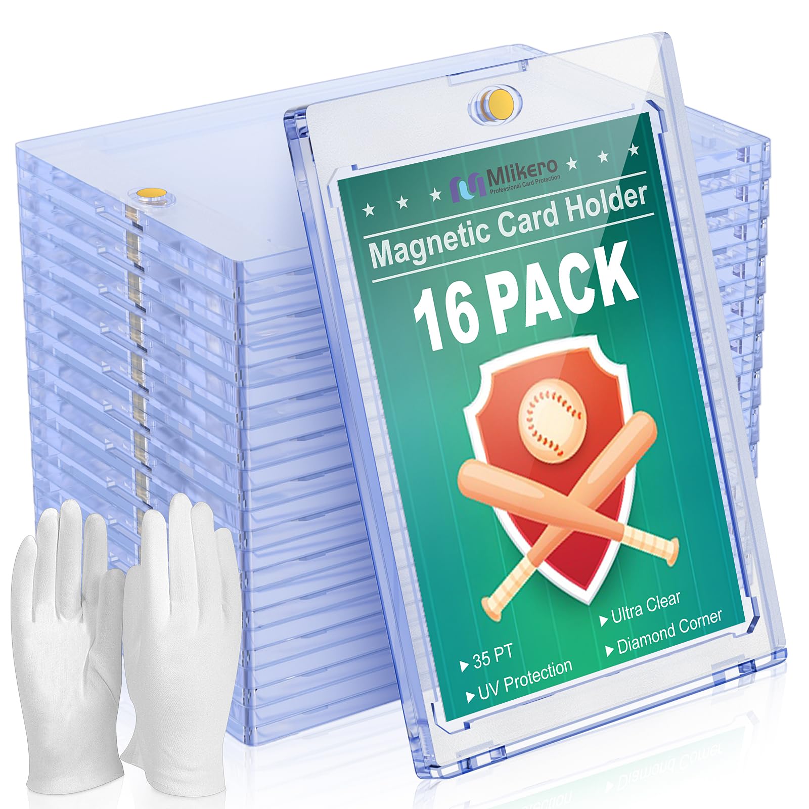 Mlikero 16 Magnetic Card Holders for Trading Cards, 35PT Hard Card Sleeves Fit for MTG, Football, Sports Cards — image 1