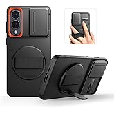 SURITCH for Samsung Galaxy S25 Edge Case with 360° Rotatable Hand Strap Phone Grip & Invisible Kickstand & Slide Camera Cover, Rugged Shockproof Protective Cover for S25 Edge -Black