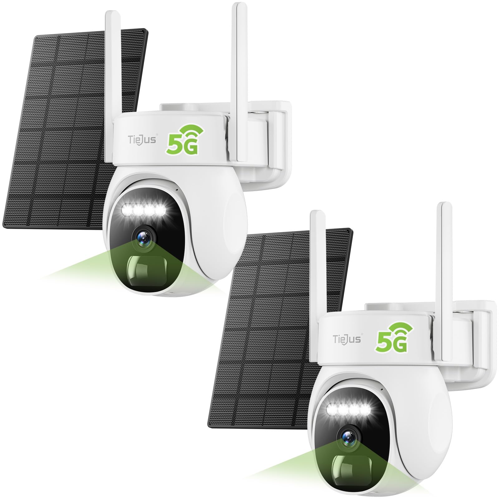 Photo 1 of TIEJUS 2.4G/5G Security Cameras Wireless Outdoor, 2K Solar Camera for Home Security, 360° PTZ/3MP Color Night Vision/Battery Powered/2Way Talk/Compatible with Alexa/IP66 Waterproof(2 Pack)