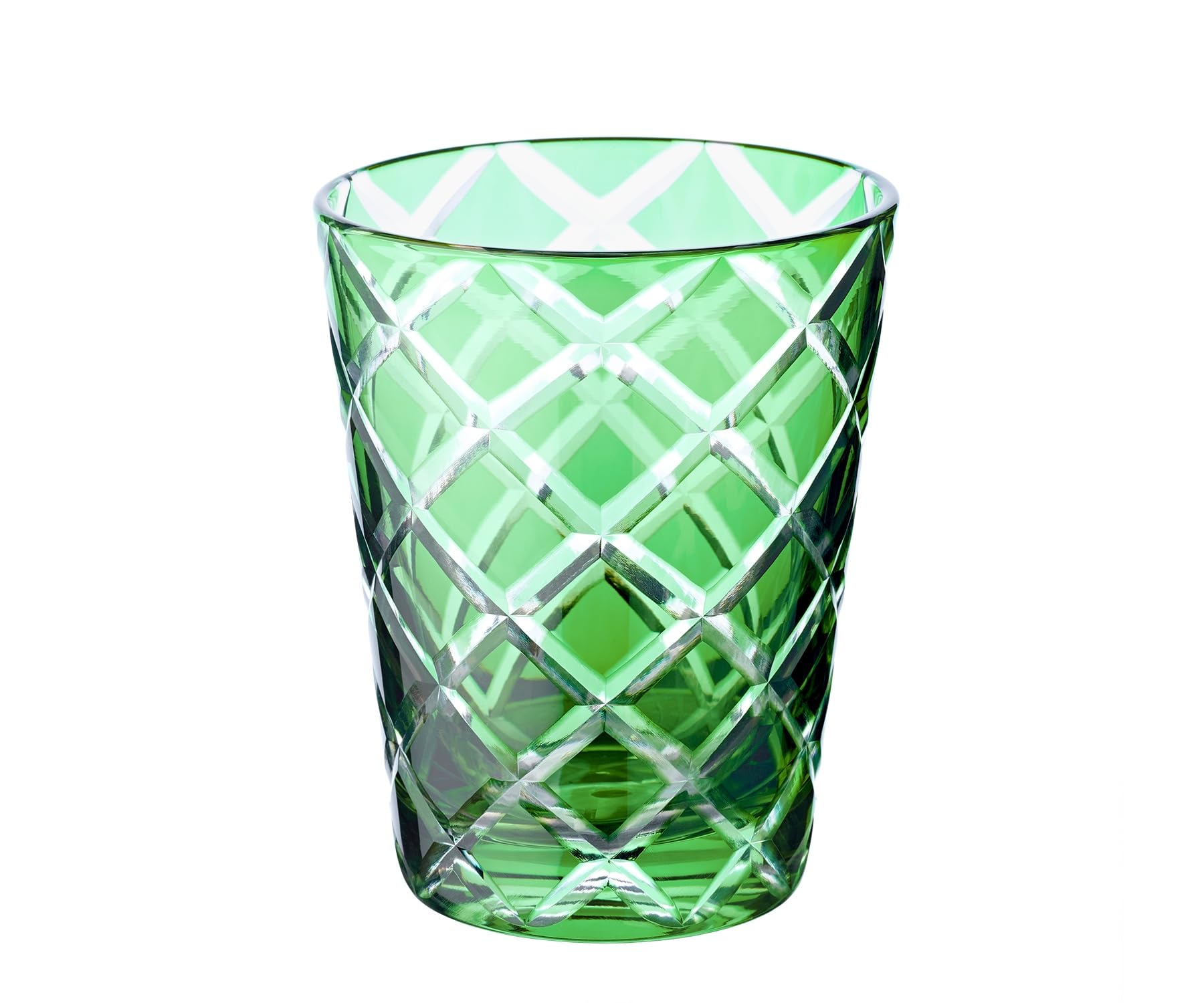 EDZARD Set of 4 Crystal Glass Dio, Green, Height 10 cm, Capacity 230 ml, Hand Cut, Overflow Technology - Tea Light Holder, Drinking Glasses, Water Glasses, Whiskey Glasses, Iced Coffee Glasses