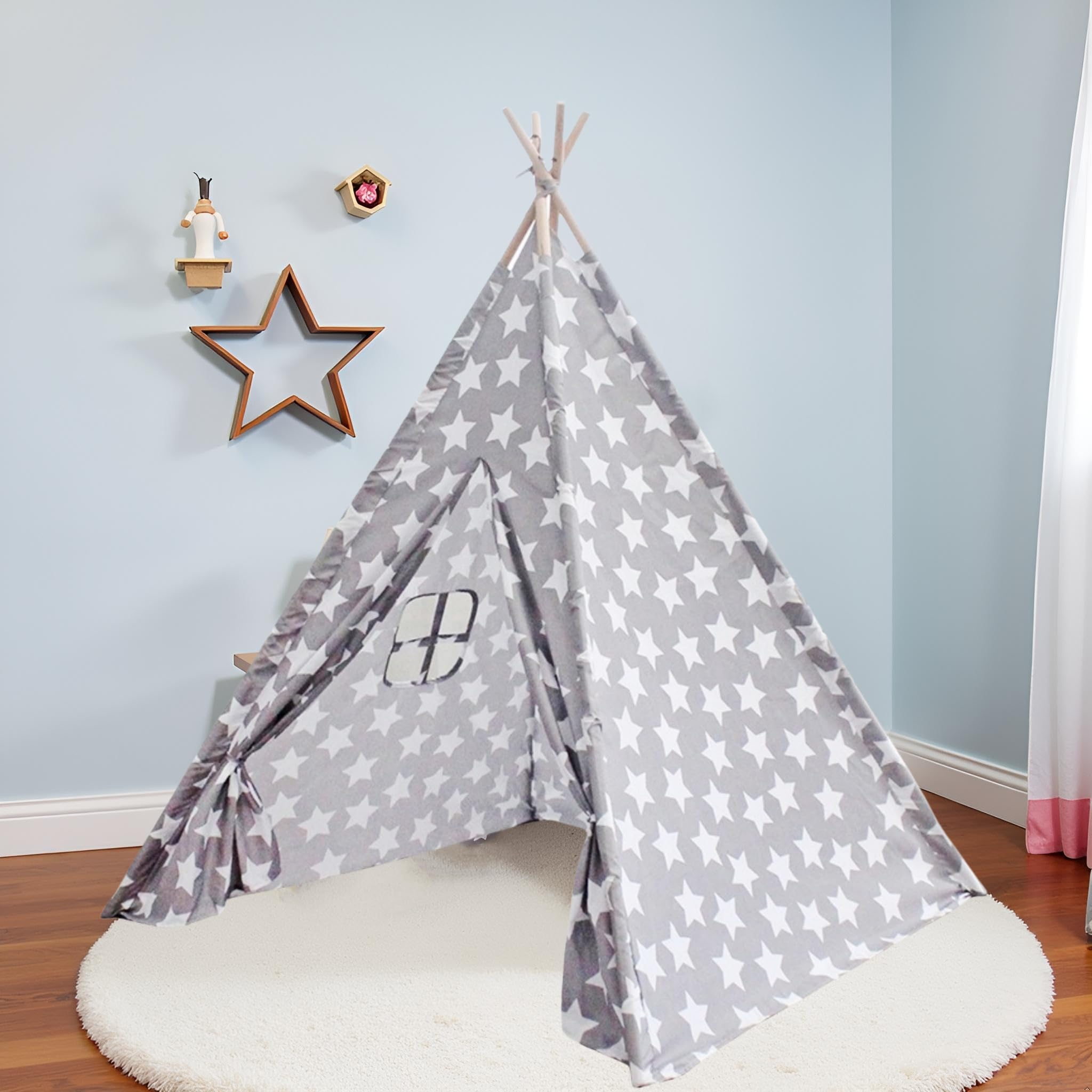 Benebomo Teepee,Foldable prop tent,Play tent,India wigwam tent garden Indoor Outdoor,Gift Playhouse,43 * 43 * 55in (Star)