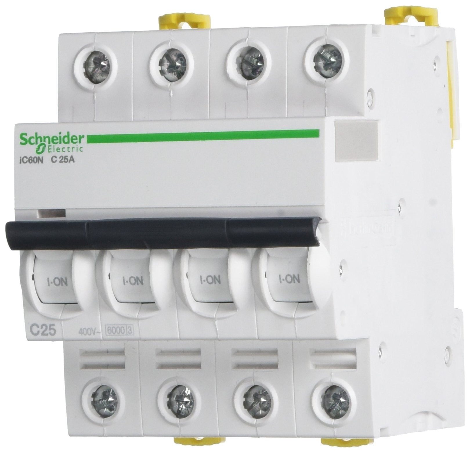 Schneider A9F74425 iC60N 4P 25A C MCB Miniature Circuit Breaker, White, Set of 3 Piece