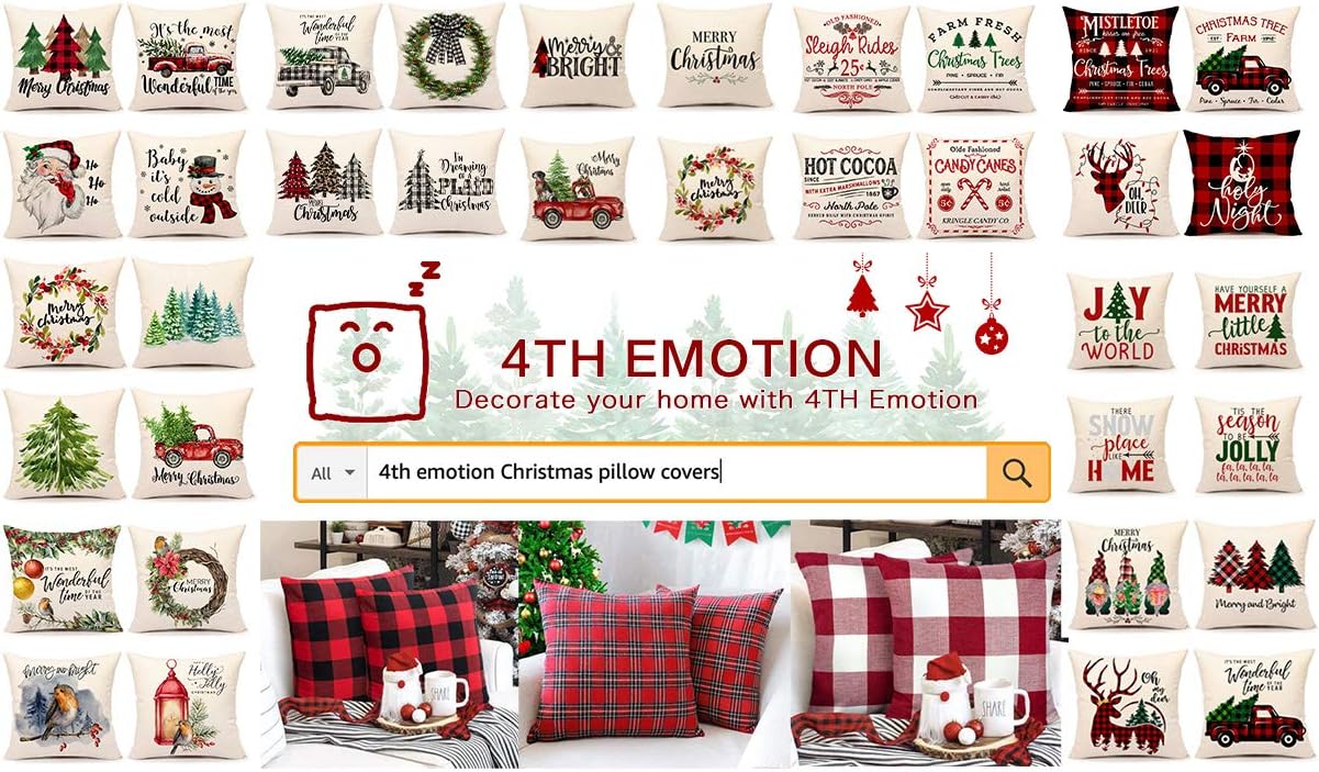 4TH Emotion Set of 2 Christmas Buffalo Check Plaid Throw Pillow Covers Cushion Case Cotton Polyester for Farmhouse Home Decor Red and Black, 18 x 18 Inches: Home & Kitchen