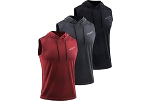Neleus Men's Workout Tank Tops 3 Pack Sleeveless Running Shirts with Hoodie