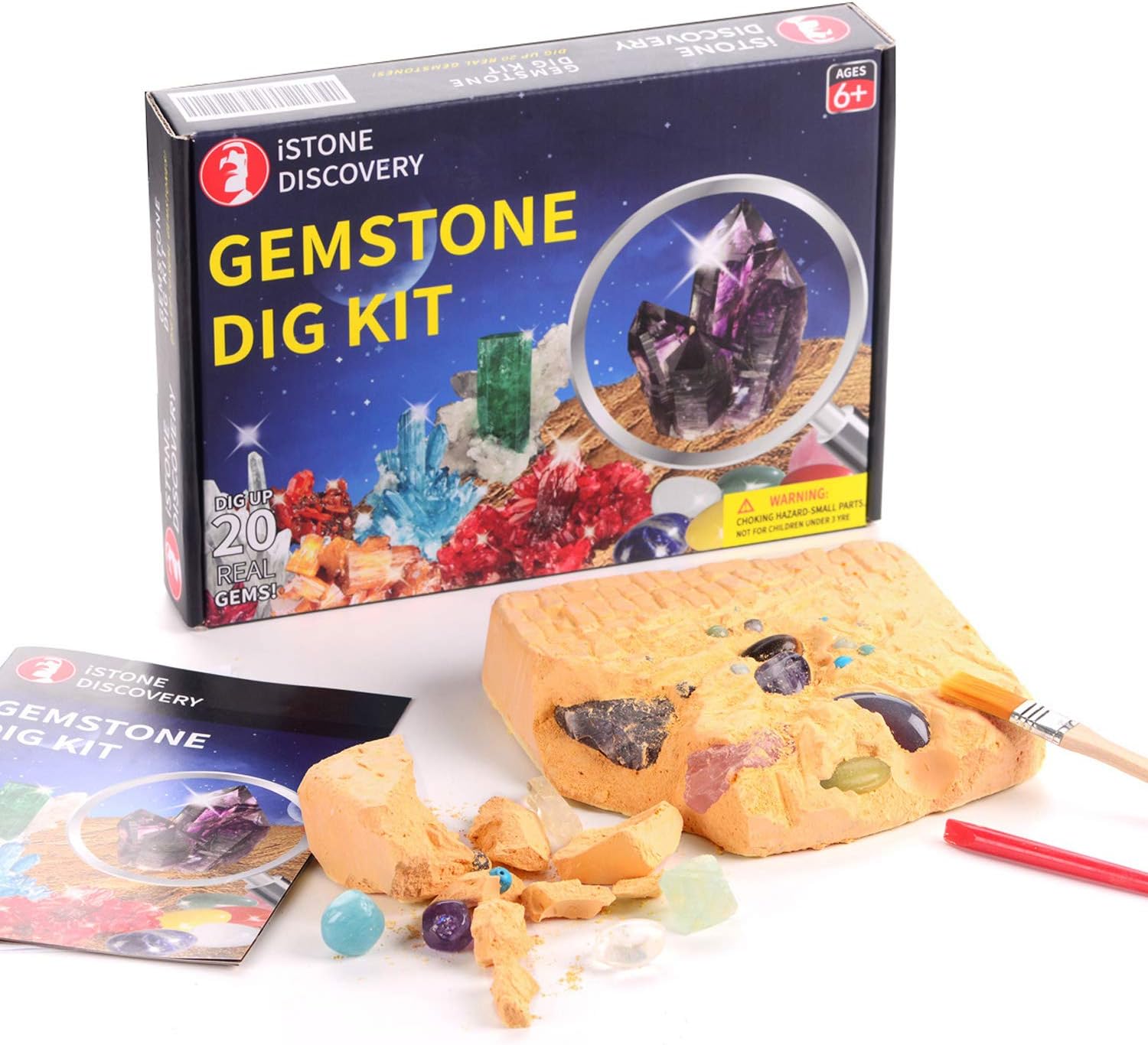 iSTONE Natural Stone Dig Kit Dig up 20 Real Gemstones Excavation Toys Gift For All Ages