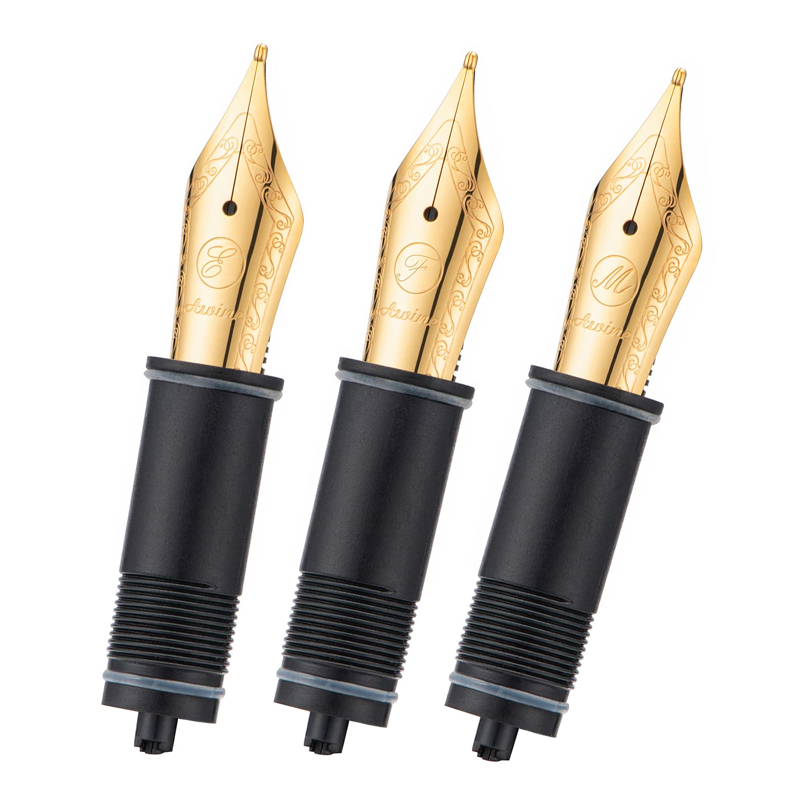 Asvine 3 PCS Fountain Pen Replaced Nibs, 6 Gold Plated EF/F/Medium Nib V169, P20, P30 and V126 — image 1