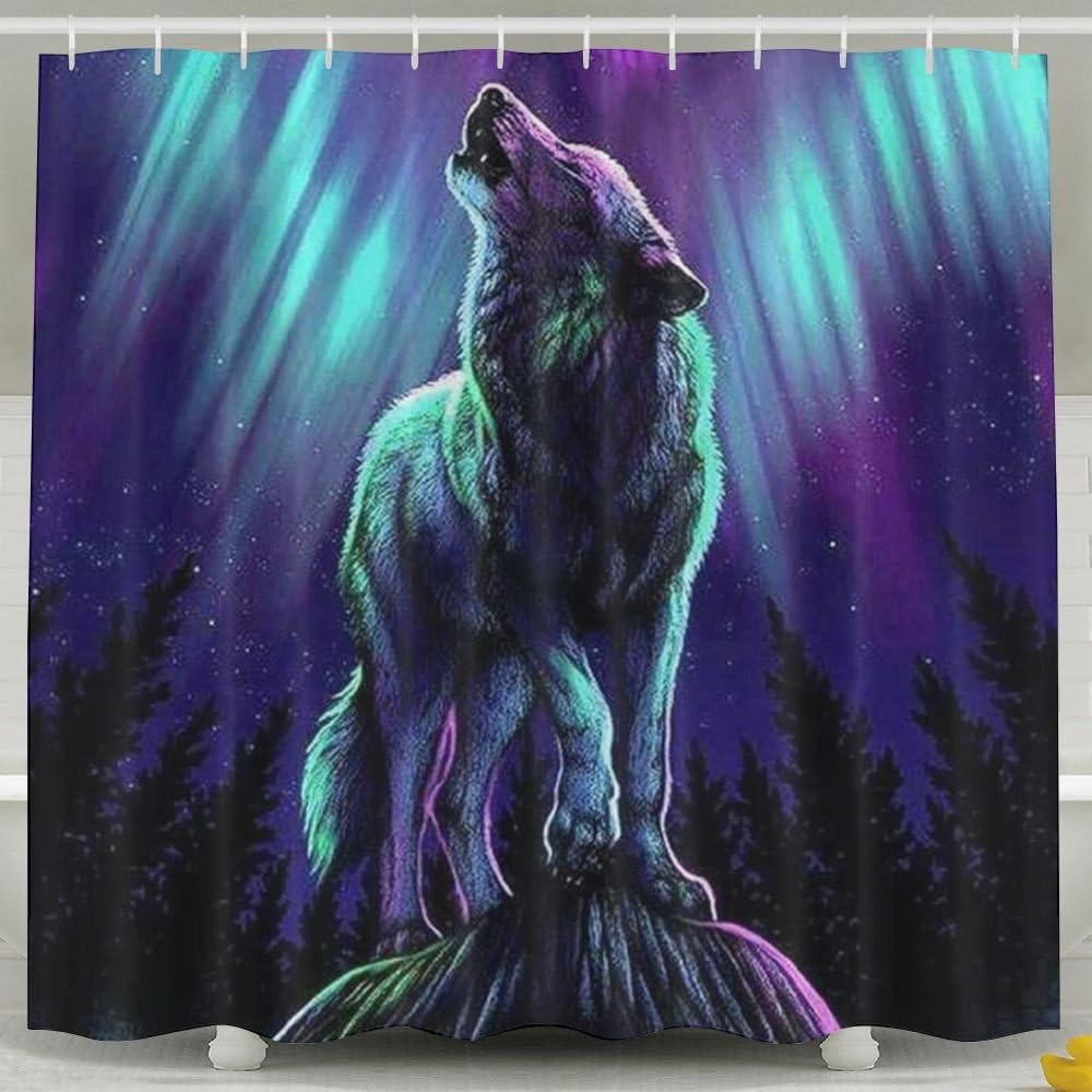 Howling Wolf Shower Curtain Fabric Bathroom Shower Curtain Set,72x60 Inch