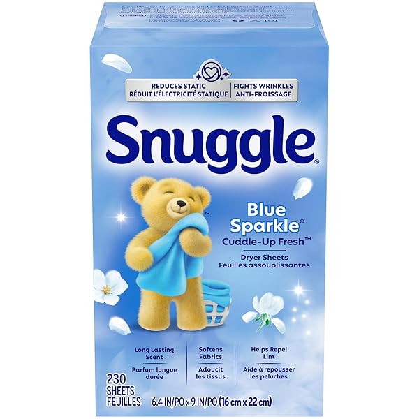 SNUGGLE FABRIC SOFTENER DRYER SHEETS, BLUE SPARKLE CUDDLE-UP FRESH, 230 CT, LONG-LASTING FRESH & CLEAN SCENT, SOFTENS FABRIC, REDUCES STATIC, FIGHTS WRINKLES, HELPS REPEL LINT & PET HAIR, HE SAFE