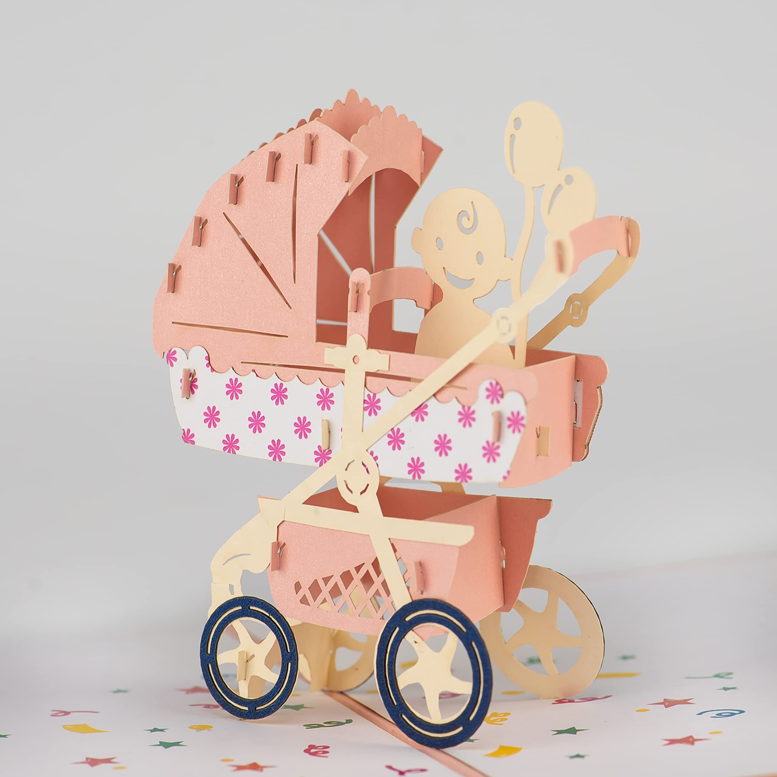 Baby Shower Pop Up Card for Boy or Girl by DEVINE CARDS | New Baby Pram Congratulations Card | Welcome Home Baby Shower Card | 3D Gift Card Popup Cards | Congratulations Baby Card