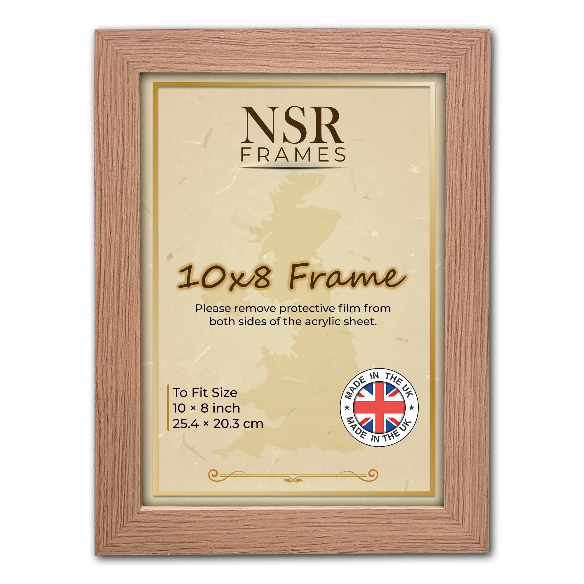 10 x 8 Inch Oak Picture Photo Frame (25.4x20.3 cm) - Flat Wall Mount Hang Hooks & Tabletop Stand Poster Wooden Portrait/Panoramic Acrylic Display