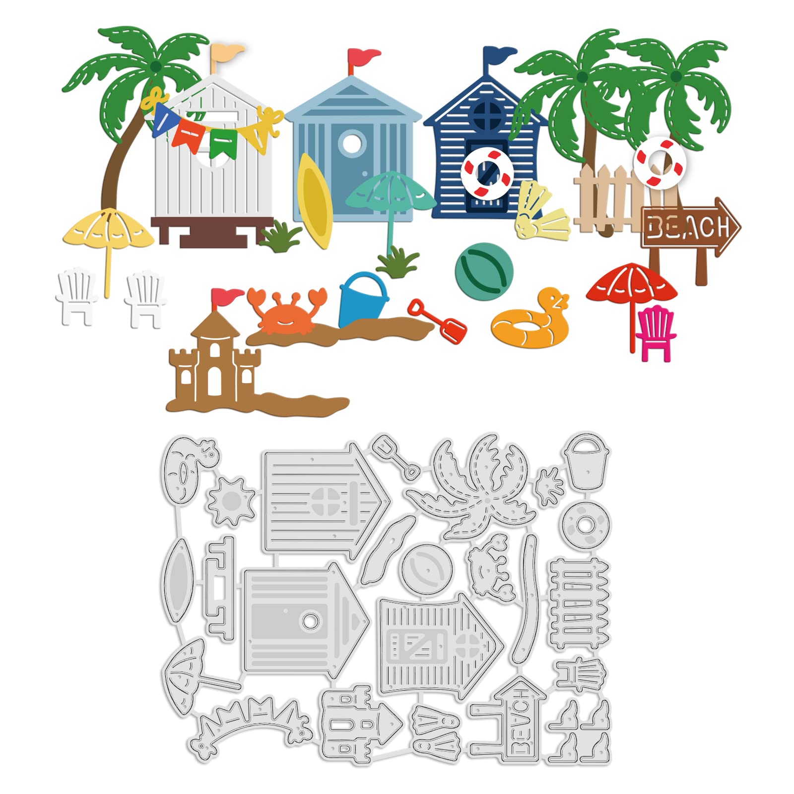 GLOBLELAND Summer Beach Cutting Dies Metal Seaside House Embossing Stencils Die Cuts for Paper Card Making Decoration DIY Scrapbooking Album Craft Decor