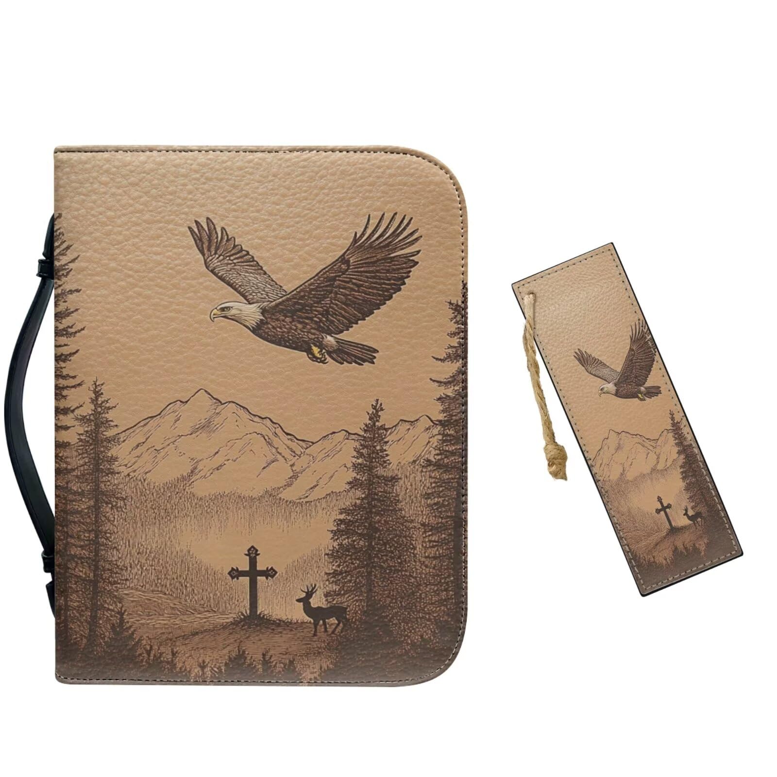 Photo 1 of Bible Cover & PU Leather Bible Case - Bald Eagle Cross & Deer Design for Men & Women Large (11.2"x8"x2.2") Great Gift for Christians Christmas Large Bible Cover Bible Case Size