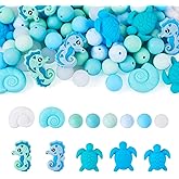 72 Pcs Shell Turtle Silicone Beads for Keychain, Ocean Theme Silicone Focal Beads for Pen Cute Sea Horse Focal Bead for Blue Bracelets Easter Adult Earring Jewelry Making