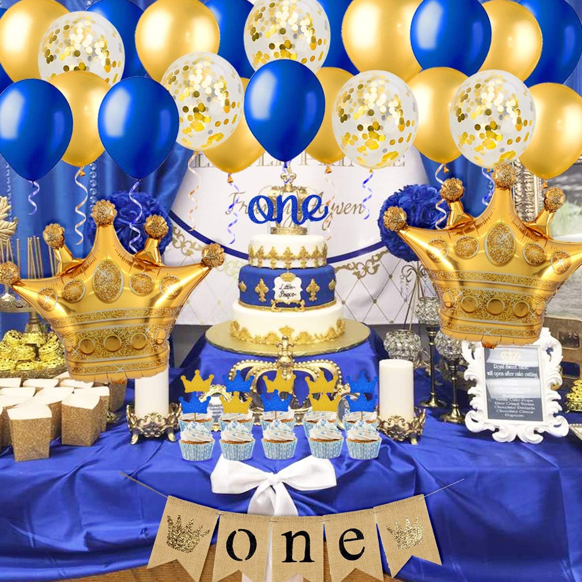 1st Birthday Party Decorations for Boys Blue Gold Baby Boy