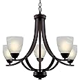 Kira Home Weston 24" Contemporary 5-Light Large Chandelier + Alabaster Glass Shades, Adjustable Chain, Oil Rubbed Bronze Fini