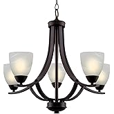 Kira Home Weston 24" Contemporary 5-Light Large Chandelier + Alabaster Glass Shades, Adjustable Chain, Oil Rubbed Bronze Fini