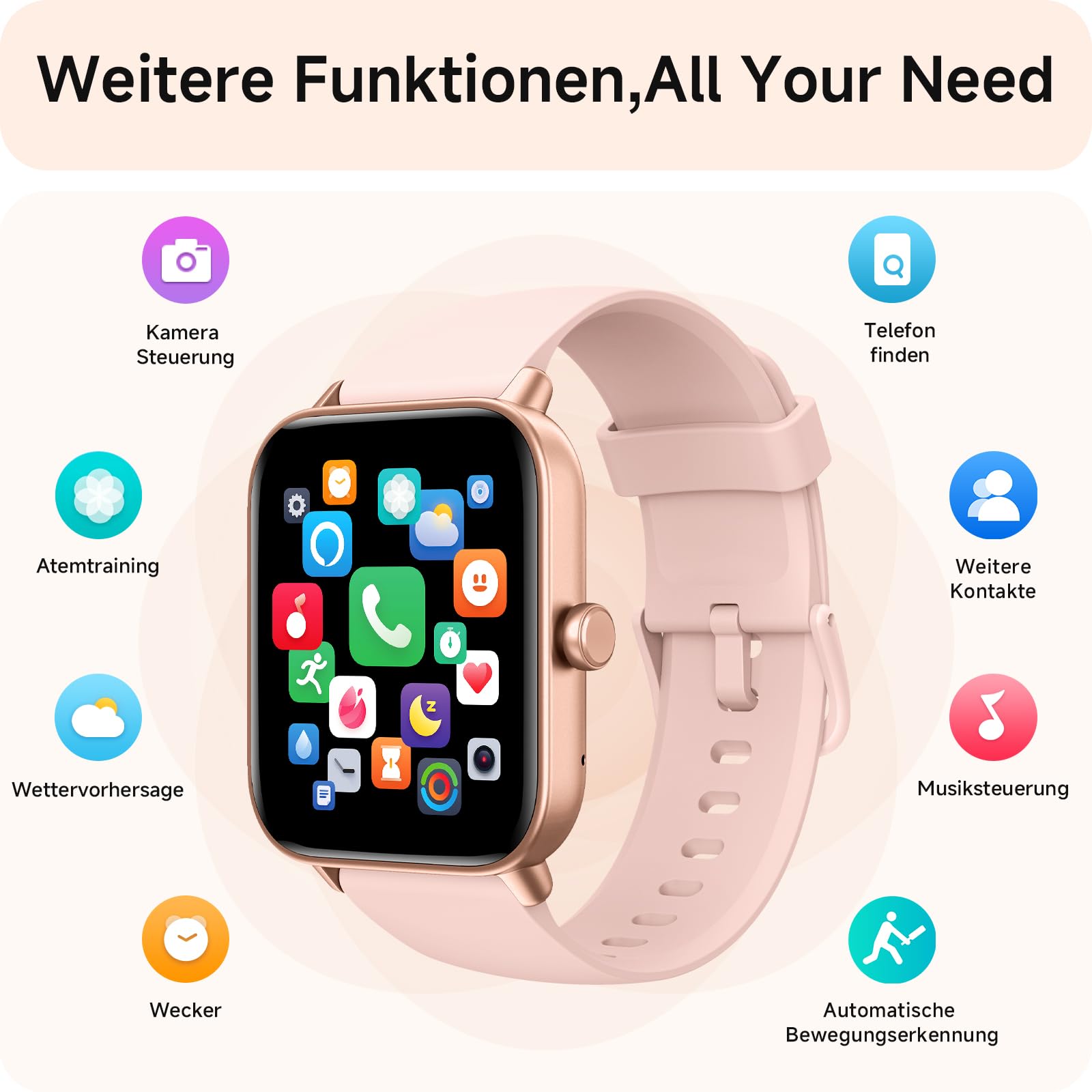 Smartwatch Damen mit Telefonfunktion,1.8" Smart Watch Fitnessuhr mit Whatsapp und Alexa,Herzfrequenz Schlafmonitor,120+ Sportmodi Fitness Tracker,IP68 Wasserdicht Uhren Damen für Samsung/Android/iOS 7