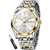 OLEVS Mens Diamond Watch Luxury Business Dress Wrist Watches Quartz Stainless Steel Waterproof Luminous Day Date