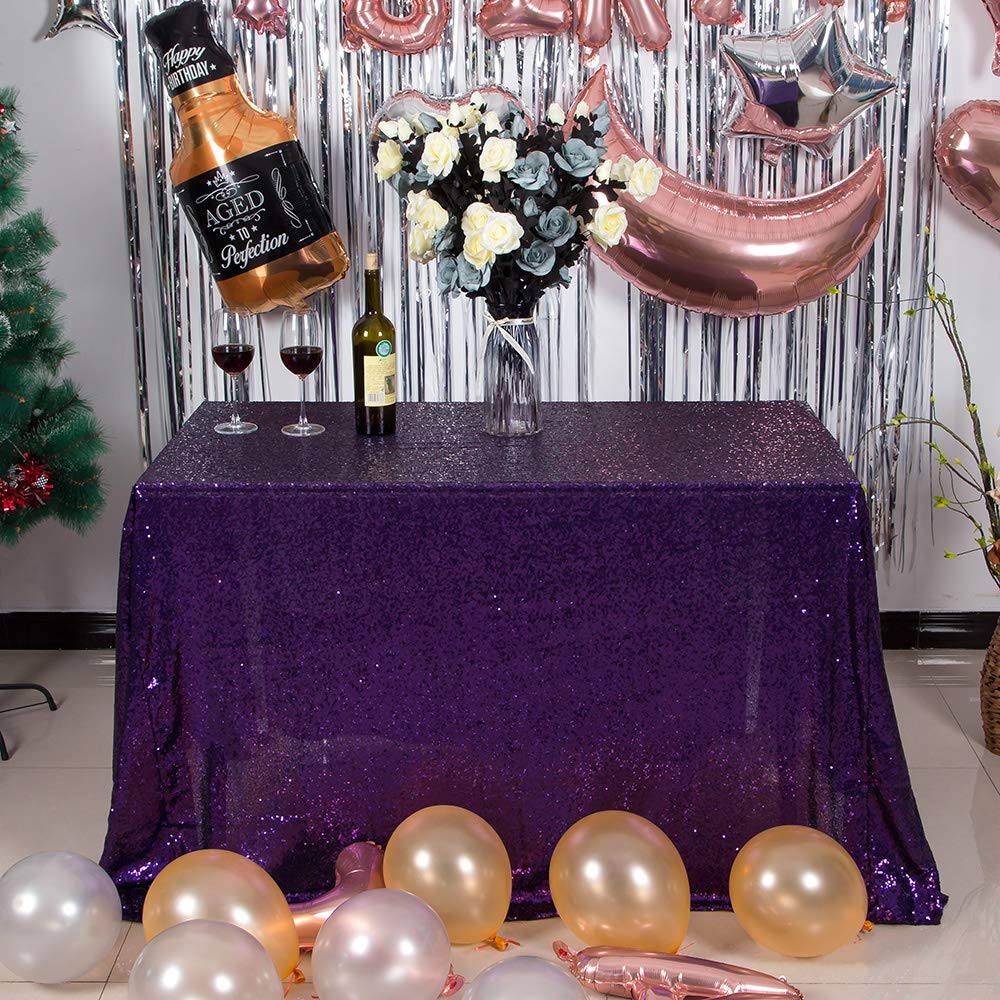 JYFLZQ Purple Sequin Tablecloth 60" x 102" Rectangular Sparkly Drape Table Cloths Table Cover Overlay for Wedding Birthday Party Baby Bridal Shower
