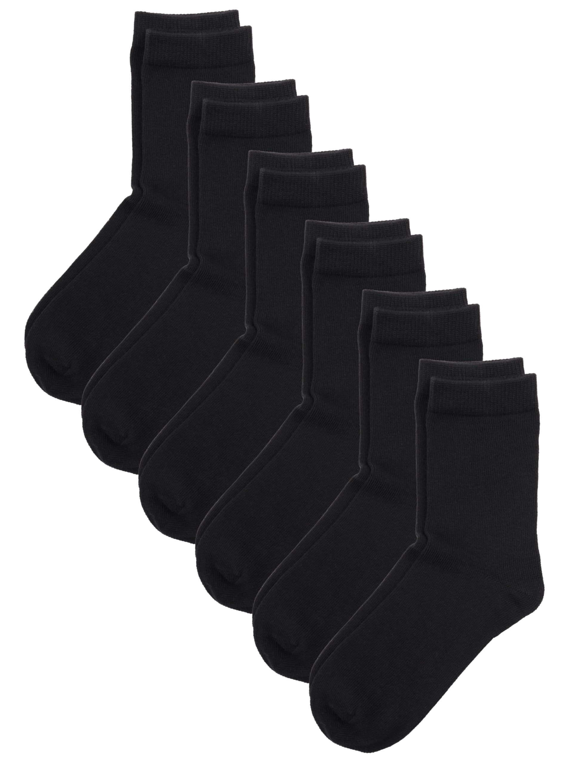 Photo 1 of COTTON DAY Unisex Little Kids Youth Boys Girls Soft Cotton Crew Dress Socks Seamless Toe 6 Pack 6-8 years Plain Black M (8)