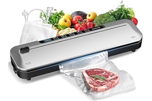 MZROT 75KPa Food Vacuum Sealer,Light 6-in-1 Dry/Moist Modes with Digital Timer,Ft cu Built-in Cutter, Compact Design, Large Includes 10 Bags (Sliver) 14.8