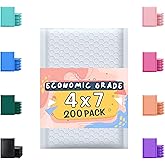 Poly Bubble Mailers 4x8 200 Pack White Waterproof Self Seal Adhesive Shipping Bags, Cushioning Padded Envelopes for Shipping, Mailing, Packaging Usable 4x7