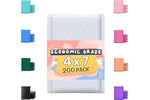 YENS Economic Grade Poly Bubble Mailers 4x8 200 Pack White Waterproof Self Seal Adhesive Shipping Bags, Cushioning Padded Envelopes for Shipping, Mailing, Packaging Usable 4x7