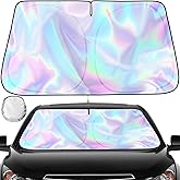Iridescent Sun Shade for Car Windshield, Foldable Universal Car Windshield Upgrade Sunshade Enhanced UV Rays Reflective Sun Visor Shade Keeps Vehicle Cool