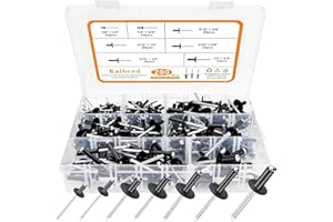 200PCS Pop Rivets Assortment Kit, Kaibced Large Flange Aluminum Rivets(1/8" 3/16" 1/4") Assorted Blind Rivets with Case (Black)