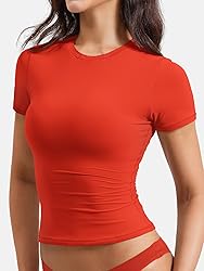 YEOREO Women Fitted Workout Tops Short Sleeve