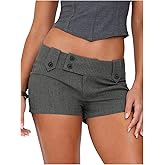 MakeMeChic Women's Straight Leg Micro Mini Shorts Button Front Zip Fly Low Waist Office Shorts