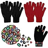 Tahonuss 2 Pairs Winter Gloves Skating Rhinestone Gloves Adults Full Fingers Knit Warm Gloves with Colorful Gemstones Mitten