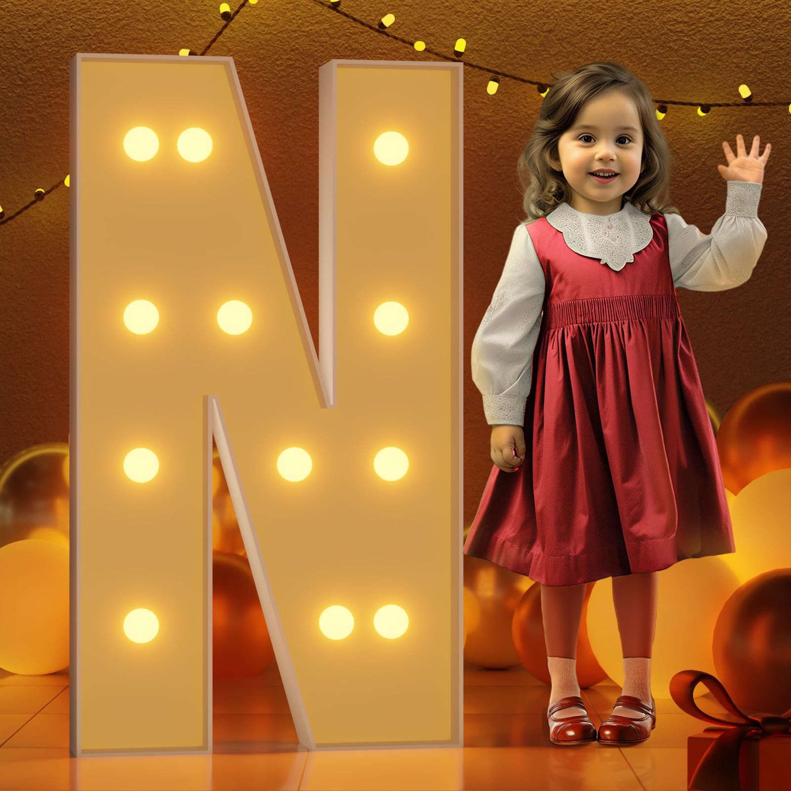 Photo 1 of Marquee Letters 4 Feet Tall Large Light Up Letters N Happy Birthday Decorations Marry Me Engagement Party Decor Yellow Light Birthday Decorations Balloon Arch Kit Foam Sign N