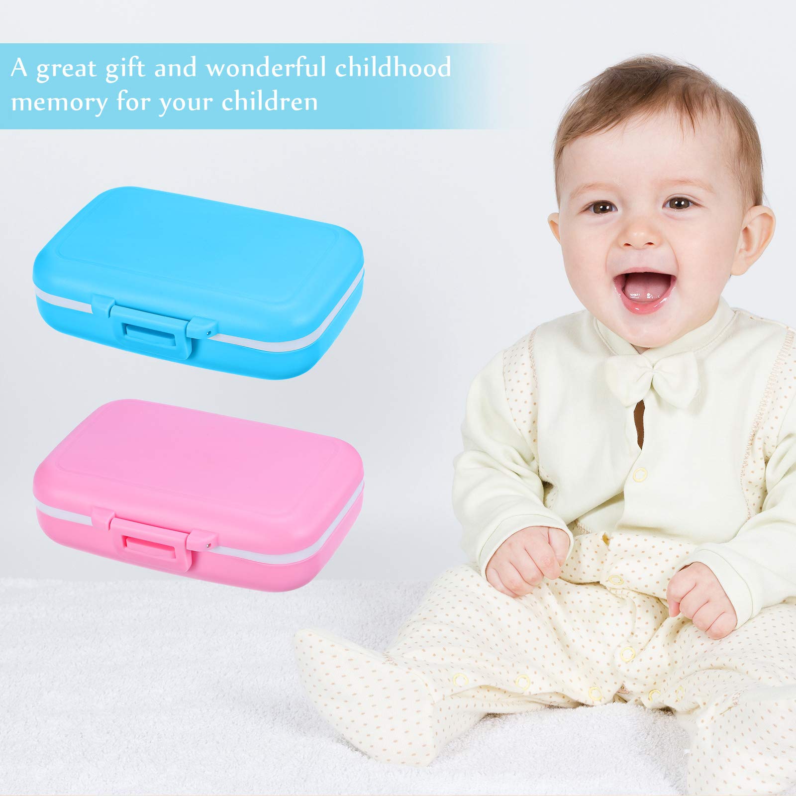 Patelai 2 Pack Baby Keepsake Tooth Box PP Baby Teeth Storage Holder Fairy Tooth Boxes Saver First Teeth Collection Container for Boys and Girls (Blue and Pink)