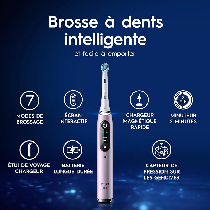 iO 9 Brosse À Dents Électrique Pour Adultes, Rose Quartz, Édition Spéciale, 7 Modes De Brossage Avec Blancheur Et Soin Des Gencives, 1 Brossette De Recharge, 1 Chargeur, 1 Étui De Voyage