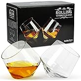 Barbuzzo Rolling Whiskey Glasses (Set of 2) – Hand-Blown Stemless Whiskey Glasses That Roll for Better Aeration – Perfect for a Variety of Spirits, Malts, Highballs and Cocktails – Holds 6.3 Ounces