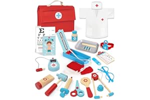 Lehoo Castle Doctor Kit Kids Wooden, Toddler Toys for 3+ Year Old Boys, Pretend Play Dr Set, Kids Doctor Play Set, Medical Ki