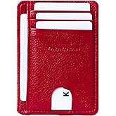 KARAKORAM LEATHER Handcrafted Front Pocket Credit Card Holder with RIFD Blocking | Premium Cowhide | Artisan Made Slim Leather Wallet | Quick Access Thumb Push Slots for Cards+ID (Summit Sunset Red)