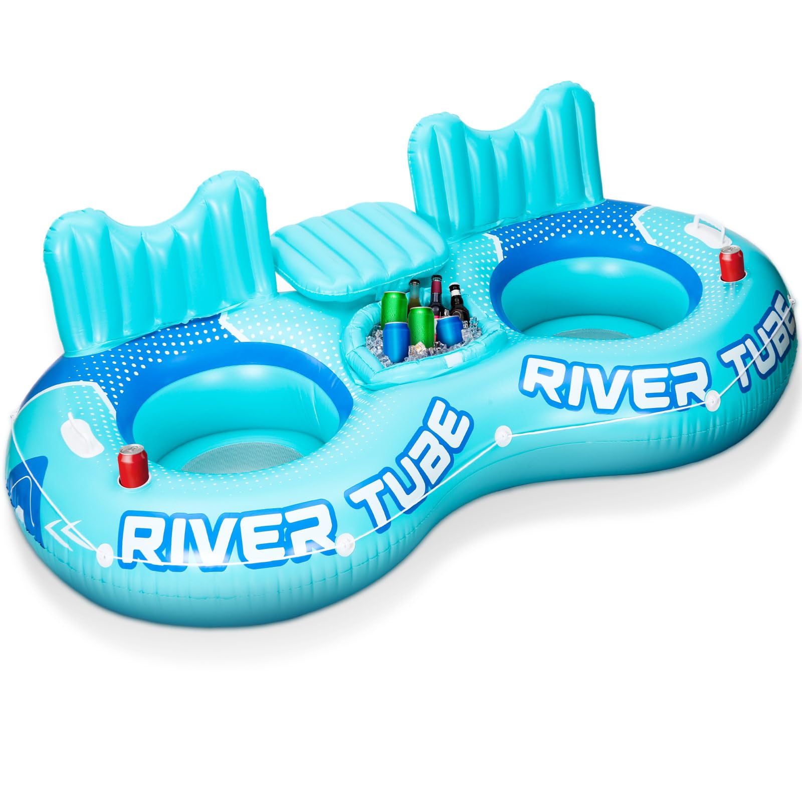 Photo 1 of ShinyRelief Inflatable River Tube Float, 2 Person Heavy Duty Pool Float with Built in Cooler, Ergonomic Backrest and Cup Holders for Adults, Lake Water Tubes for Floating Summer Relaxation (1 Pcs)