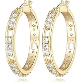 14K Gold Plated Hoop Earrings for Women Gold Plated Earrings for Women Trendy with Cubic Zirconia Mix of Style and Personality Large CZ Hoops Earring for Womens 30/35/42mm