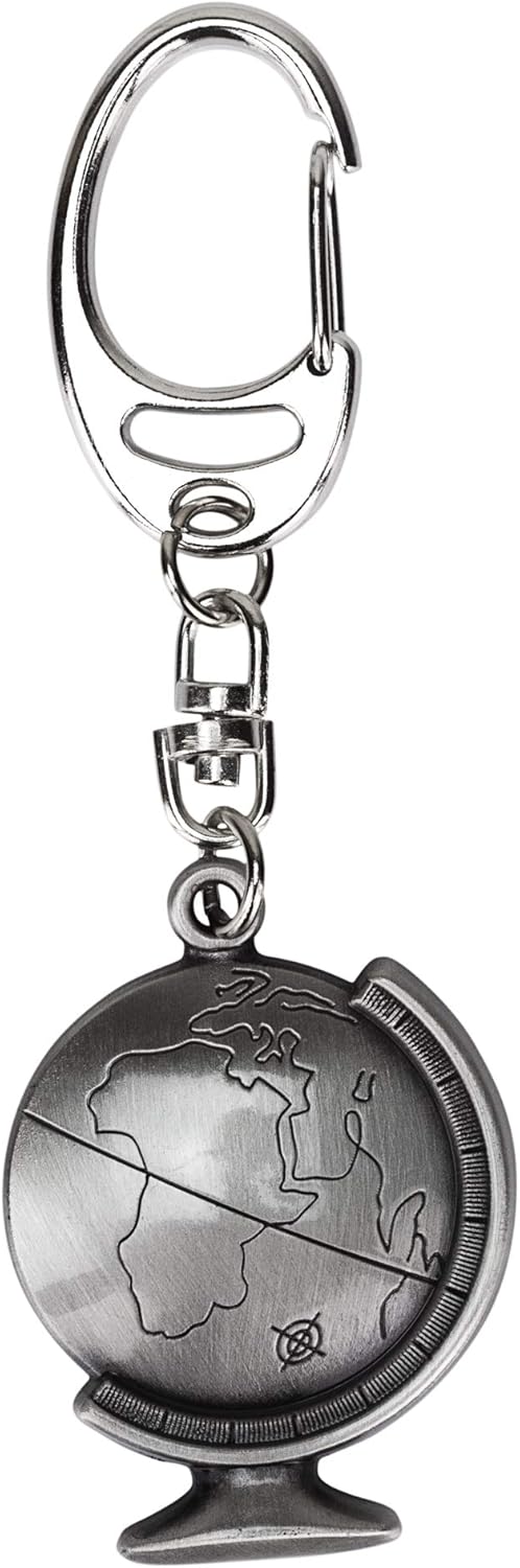 Globe Metal Keyring - Keep Safe Message, Silver Grey