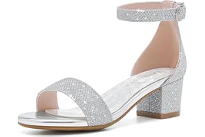 LAURMOSA Girls High Heels Sandal for Girls Open Toe Ankle Buckle Strap Dress Shoes for Little Big Kids in Wedding Party Block Chunky Pump Sandals