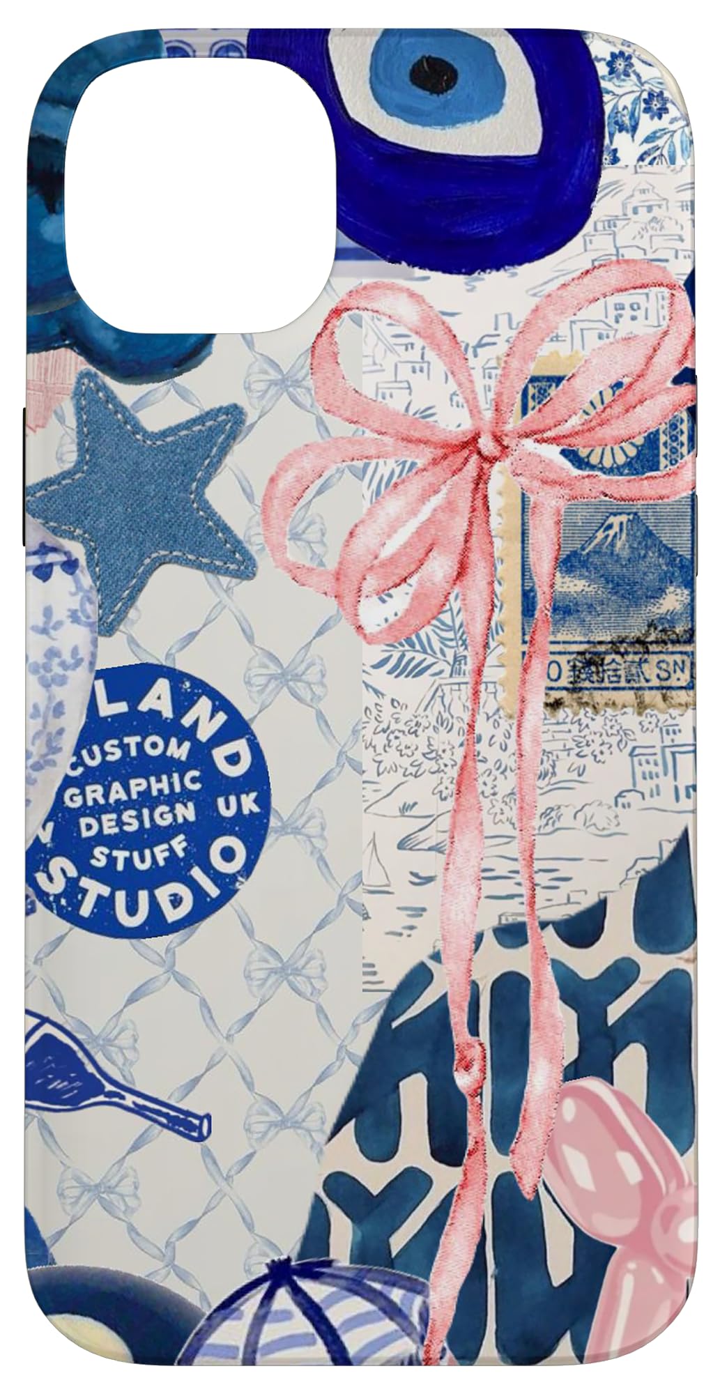 Blue Coquette Pink Bow Preppy Collage Scrapbook School Girl Case for iPhone 14 Plus