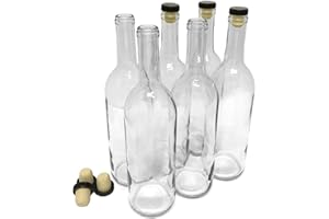 nicebottles Wine Bottles with Corks, Clear, 750ml - Pack of 6