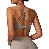 ABOCIW Womens V Neck Twist Back Sports Bra Padded Low Impact Fitness Yoga Bra Workout Crop Top