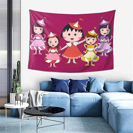 Amazon Co Jp ちびまる子ちゃん ファッションタペストリークロス超クリア3dプリント 部屋の寮の個性化の芸術の壁の布 ライブ背景布 ホーム キッチン