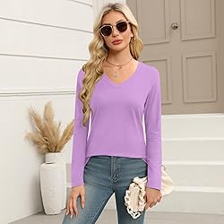 Elesomo Women Long Sleeve Tshirt V Neck Shirts
