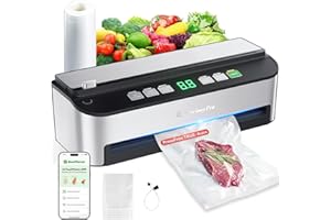 PressFree TRUE-Auto Vacuum Sealer Machine, Beelicious Pro 85KPA Fully Automatic 8-IN-1 Food Sealer with Bags Storage, Build-in Cutter, Moist Mode and Air Suction Hose |Sous Vide | Digital Countdown